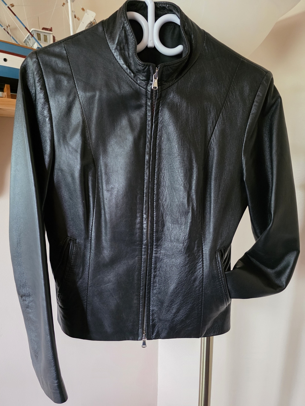 Classic Black Leather Jacket - Women's Zip Front
